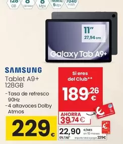 Oferta de Samsung - Tablet A9+ 128GB por 229€ en Eroski