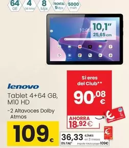 Oferta de Lenovo - Tablet 4+64 GB, M10 HD por 109€ en Eroski