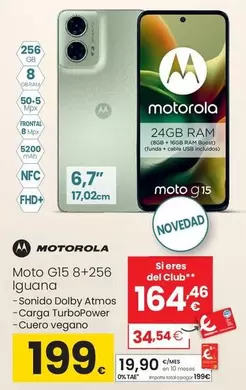 Oferta de Motorola - Moto G15 8+256 Iguana por 199€ en Eroski