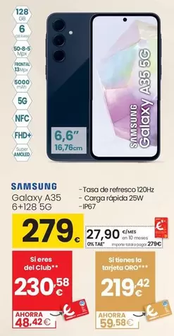 Oferta de Samsung - Galaxy A35 6+128 5G por 279€ en Eroski