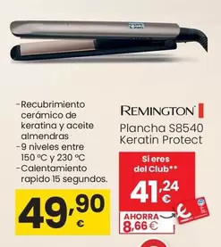 Oferta de Remington - Plancha S8540 Keratin Protect por 49,9€ en Eroski