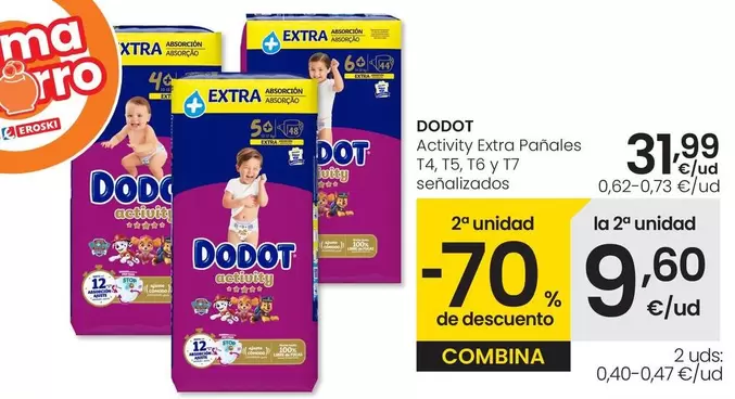 Oferta de Dodot - Activity Extra Pañales por 31,99€ en Eroski