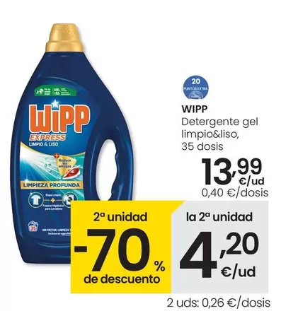 Oferta de Wipp - Detergente Gel Limpio&Liso por 13,99€ en Eroski