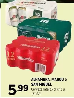 Oferta de Alhambra - , Mahou O San Miguel por 5,99€ en Coviran