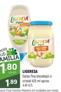 Oferta de Ligeresa - Salsa Fina Bocabajo O Cristal por 1,89€ en Coviran