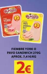 Oferta de Elpozo - Fiembre York O Pavo Sandwich por 2€ en Coviran