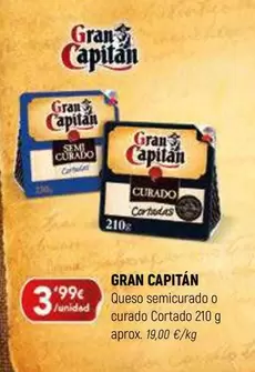 Oferta de Gran Capitán - Queso Semicurado O Curado Cortado por 3,99€ en Coviran