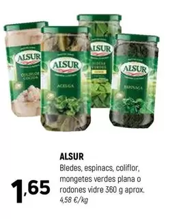 Oferta de Alsur - Bledes, Espinacs, Coliflor, Mongetes Verdes Plana O Rodones Vidre por 1,65€ en Coviran