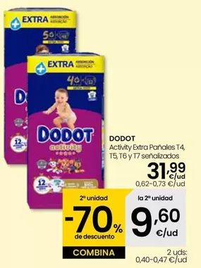 Oferta de Dodot - Activity Extra Panales T4/ T5/ T6 Y T7 Senalizados por 31,99€ en Eroski