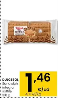 Oferta de Dulcesol - Sandwich Integral Sottile por 1,46€ en Eroski