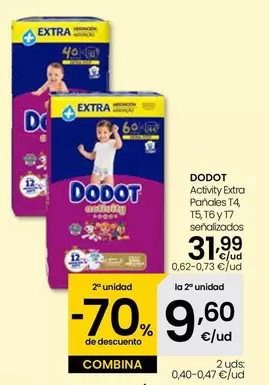 Oferta de Dodot - Activity Extra Panolas T4/ T5/ T6 Y T7 Senalizados por 31,99€ en Eroski