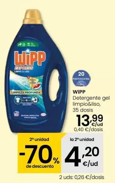 Oferta de WiPP Express - Detergente Gel Limpio & Liso por 13,99€ en Eroski