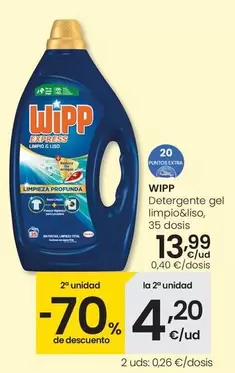 Oferta de Wipp - Detergente Gel Limpio&Liso por 13,99€ en Eroski