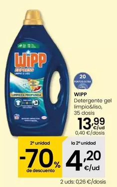 Oferta de Wipp - Detergente Gel Limpio&Liso por 13,99€ en Eroski