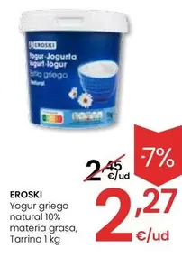 Oferta de Eroski - Yogur Griego Natural 10% Materia Grasa por 2,27€ en Eroski