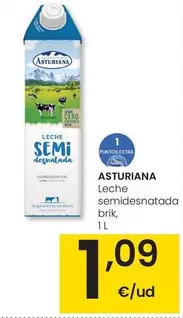 Oferta de Asturiana - Leche Semidesnatada por 1,09€ en Eroski