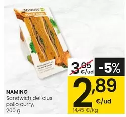 Oferta de Naming - Sandwich Delicius Pollo Curry por 2,89€ en Eroski