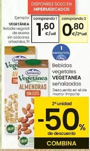 Oferta de Vegetanea - Bebida Vegetal De Avena Sin Azúcares Añadidos por 1,6€ en Eroski