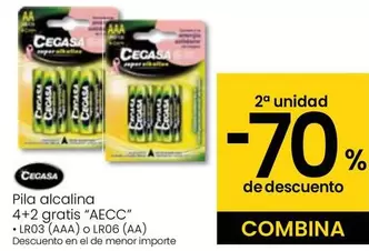 Oferta de Cegasa - Pila Alcalina 4+2 Gratis en Eroski