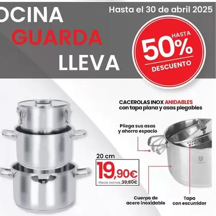 Oferta de Percutti - Cacerolas Inox Antiables Con Tapa Plana Y Asas Plegables por 19,9€ en Eroski