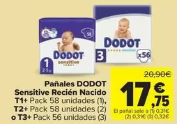 Oferta de Dodot - Panales Sensitive Recien Nacido por 17,75€ en Carrefour Market