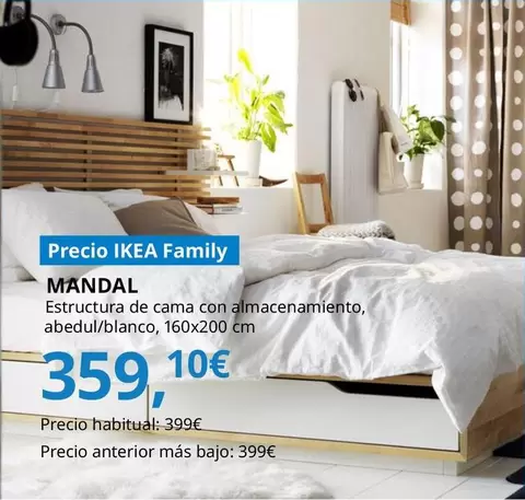 Oferta de Mandal - Estructura De Cama Con Almacenamiento Abedul/blanco por 359,1€ en IKEA