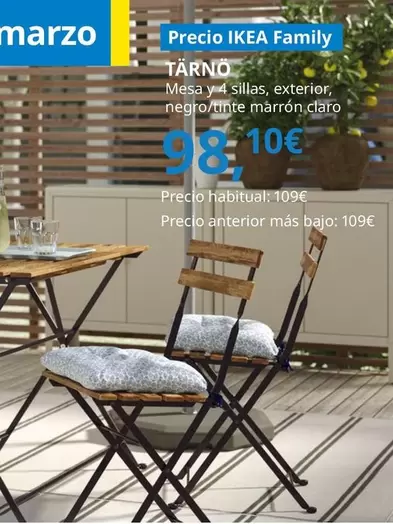 Oferta de Tarno - Mesa Y 4 Sillas, Exterior, Negro/tinte Marron Claro  por 98,1€ en IKEA