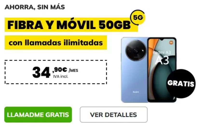 Oferta de Redmi - Fibra Y Móvil por 34,9€ en MÁSmóvil