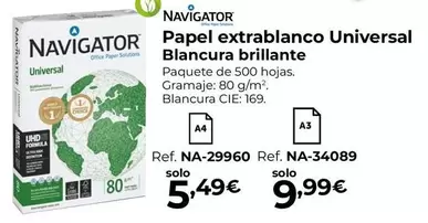 Oferta de Navigator - Papel Extrablanco Universal Blancura Brillante por 5,49€ en Staples Kalamazoo