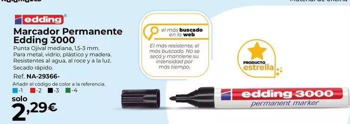 Oferta de Edding - Marcador Permanente 3000 por 2,29€ en Staples Kalamazoo