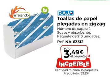 Oferta de Raja - Toallas De Papel Plegadas En Zigzag por 3,49€ en Staples Kalamazoo