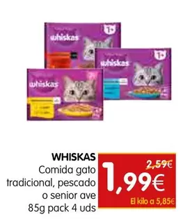 Oferta de Whiskas - Comida Gato Tradicional, Pescado O Senior Ave por 1,99€ en Dicost