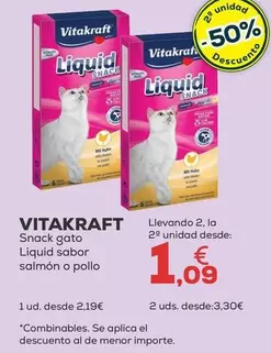 Oferta de Vitakraft - Snack Gato Liquid Sabor Salmon O Pollo por 2,19€ en Kiwoko