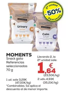 Oferta de Moments - Snack Gato Referencias Seleccionadas por 3,29€ en Kiwoko