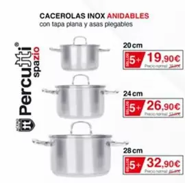 Oferta de Cacerolas Inox Anidables/ Con Tapa Plana Y Asas Plegables por 19,9€ en Eroski