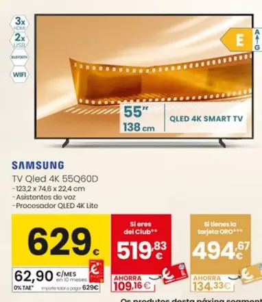 Oferta de Samsung - Tv Oled 4k 55Q60D por 629€ en Eroski