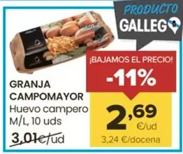 Oferta de Granja Campomayor - Huevo Campero M/l, 10 Uds por 2,69€ en Autoservicios Familia