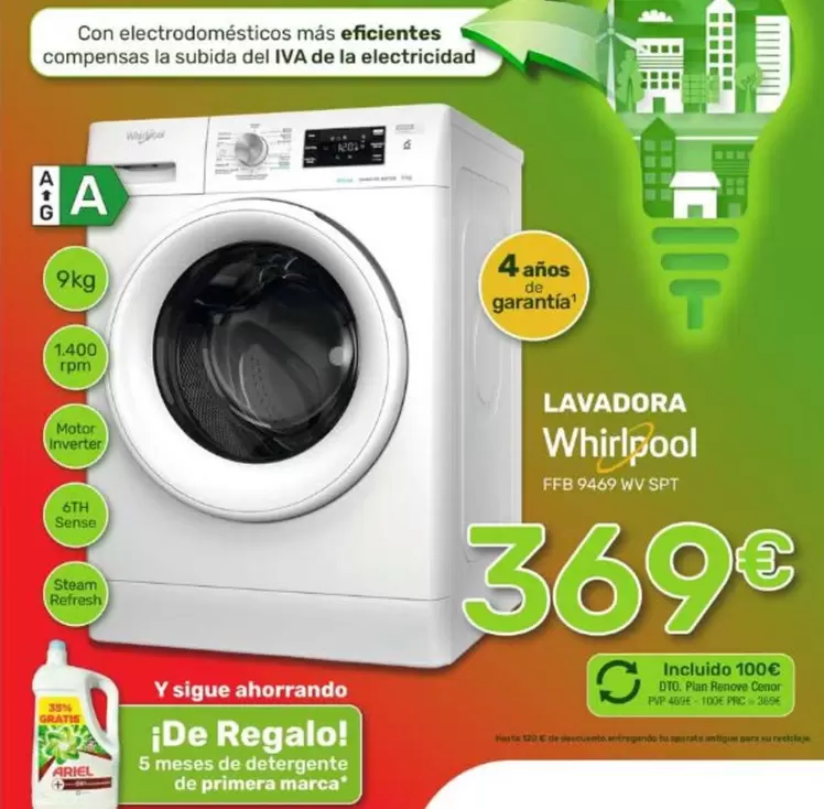 Oferta de Whirlpool - Lavadora  por 369€ en Cenor