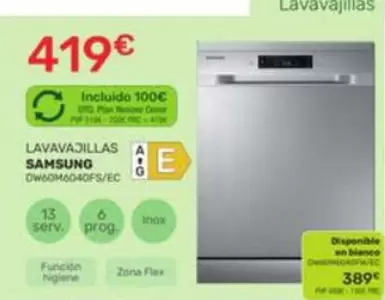 Oferta de Samsung - Lavavajillas DW60M6040FS/EC por 419€ en Cenor