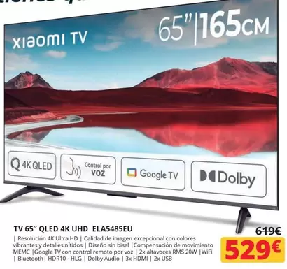 Oferta de Hisense - Tv 65" Qled 4k Uhd Ela5485eu por 529€ en Dynos Informática