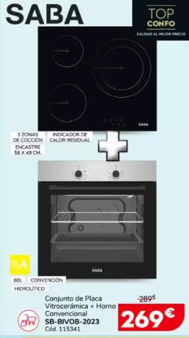 Oferta de Saba - Conjunto de Placa Vinceería + Horno Sb-bivob-223 por 269€ en Conforama