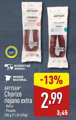 Oferta de Artysán - Chorizo Riojano Extra por 2,99€ en ALDI