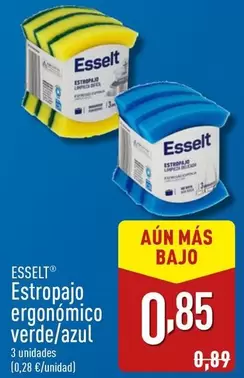 Oferta de Esselt - Estropajo Ergonomico Verde/Azul por 0,85€ en ALDI