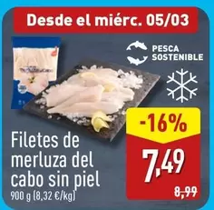 Oferta de Filetes De Merluza Del Cabo Sin Piel por 7,49€ en ALDI