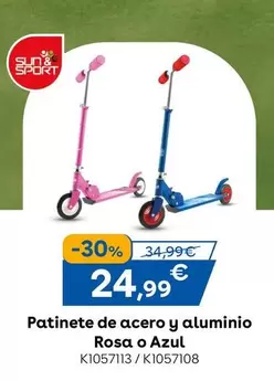 Oferta de Sun & Sport - Patinete De Acero Y Aluminio Rosa O Azul  por 24,99€ en ToysRus