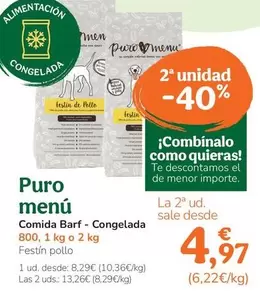 Oferta de Puro Menu - Comida Barf -Congelada por 8,29€ en Tiendanimal