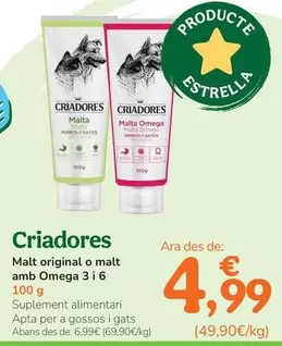 Oferta de Criadores - Malta Original O Malta Con Omega 3 Y 6 por 4,99€ en Tiendanimal