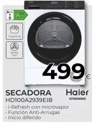 Oferta de Haier - Secadora HD100A2939EIB  por 499€ en Tien 21