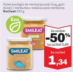 Oferta de Smileat - Potet Ecològic De Verdures Amb Lluç, Gall Dindi I Verdures O Vedella Amb Verdures por 2,69€ en Sorli