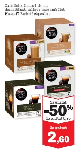 Oferta de Nescafé - Cafè Dolce Gusto Intens, Descafeïnat, Tallat O Cafè Amb Llet por 5,2€ en Sorli